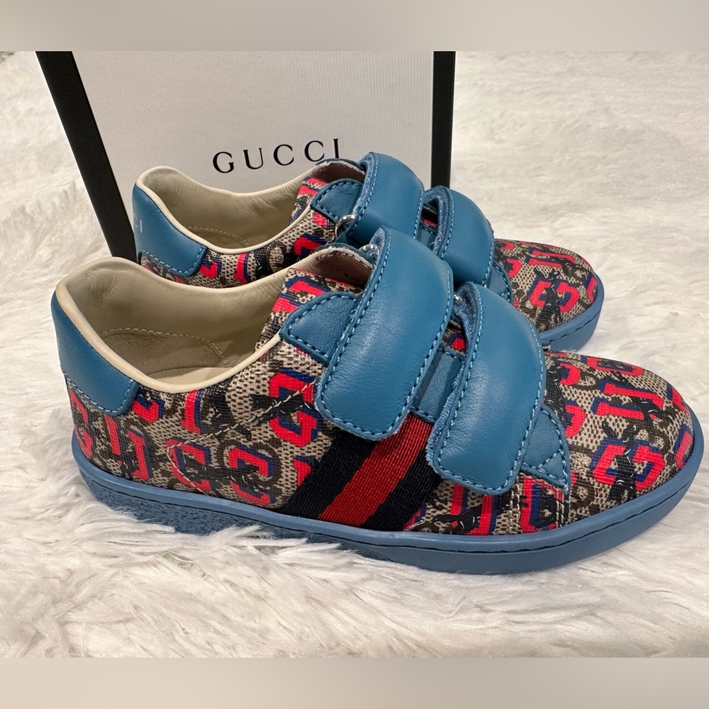 New‎ GUCCI GG Supreme wolves toddler sneakers Shoes Sz 24